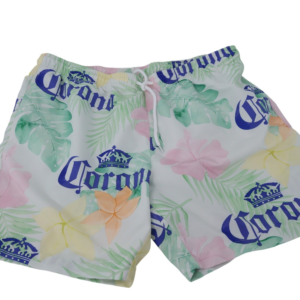 Corona Extra Mens Swim Trunks White Tropical Floral Logo Board Shorts XL